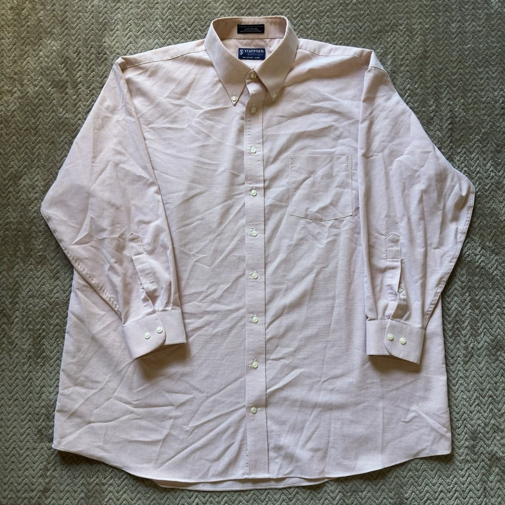 Stafford Essentials Men's Oxford Shirt Pink Button-Up 18.5 34-35 Big